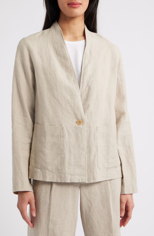 Eileen Fisher High Collar Organic Linen Jacket In Undyed Natural