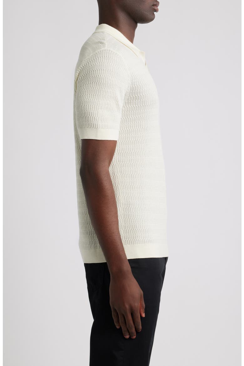 Johnny Collar Short Sleeve Twisted Rib Wool Polo Sweater, Alternate, color, SOLID IVORY