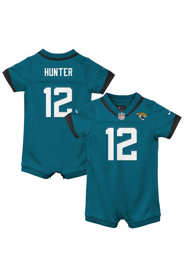 Newborn Nike Travis Hunter Teal Jacksonville Jaguars Romper Game Jersey, Main, color, Teal