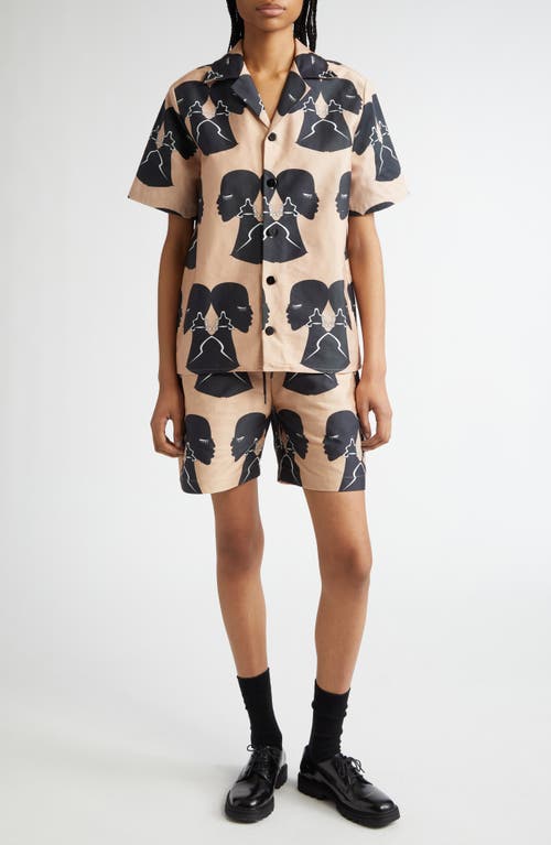 House Of Aama Silhouette Print Cotton Twill Shorts In Brown