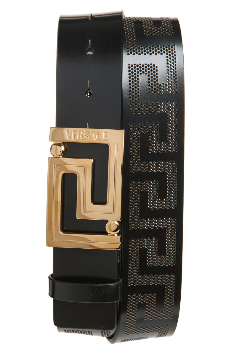 Versace Greca Leather Belt, Main, color, 