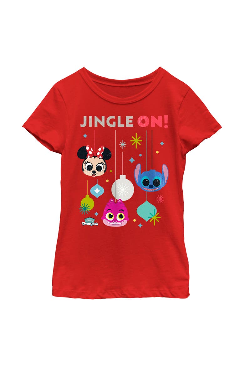 Girl's Disney Doorables Jingle On  Graphic T-Shirt, Main, color, Red