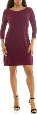 Nina Leonard Crew Neck 3/4 Length Sleeve Swing Dress