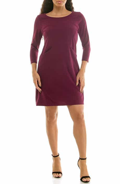 Nina Leonard Crew Neck 3/4 Length Sleeve Swing Dress