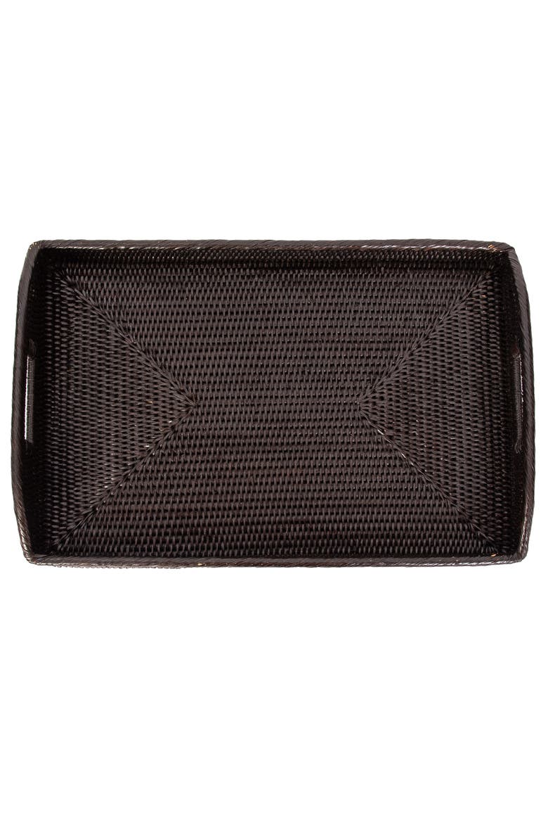 Rectangular Rattan Serving Tray with High Handles, Alternate, color, Tudor Black