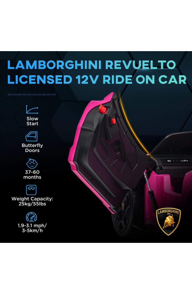 Qaba Lamborghini Revuelto 12V Kids Electric Car with Hydraulic Doors, Remote, Alternate, color, Pink