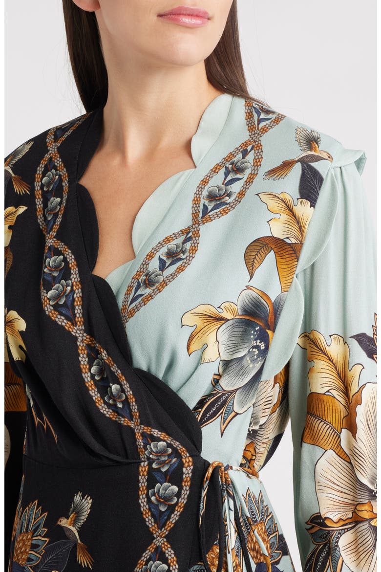 Snake Garden Mix Print Long Sleeve Wrap Dress, Alternate, color, BLACK