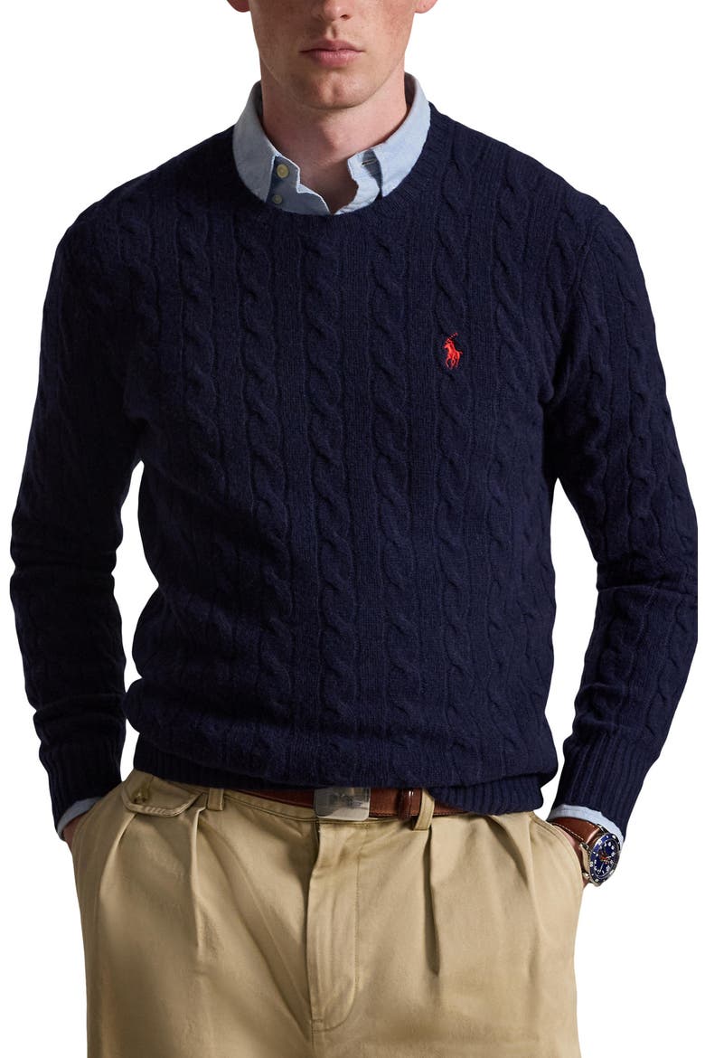Cable Wool & Cashmere Sweater, Main, color, BLUE