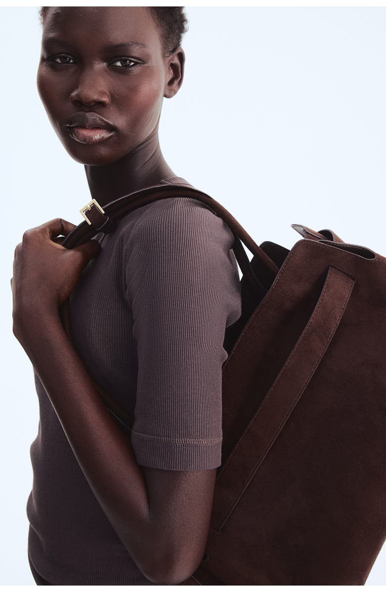 H&M Ribbed Silk-blend Top, Alternate, color, Truffle Gray