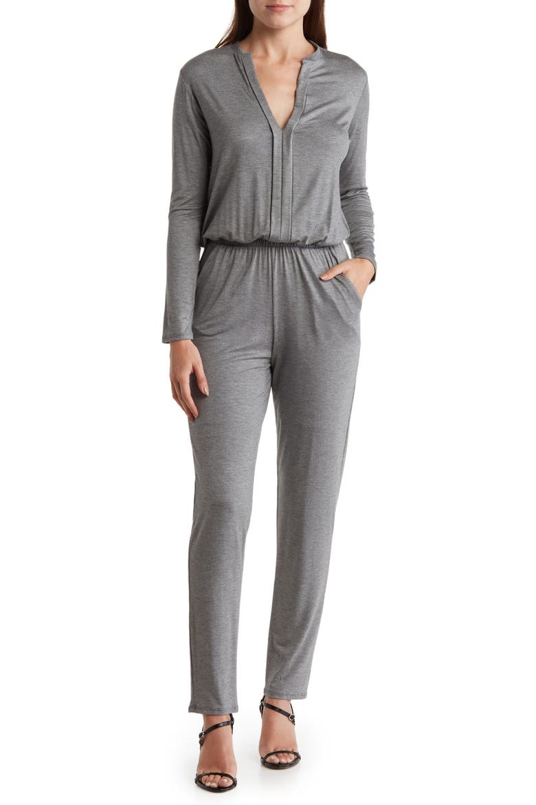Split Neck Long Sleeve Jumpsuit, Main, color, DARK SLATE