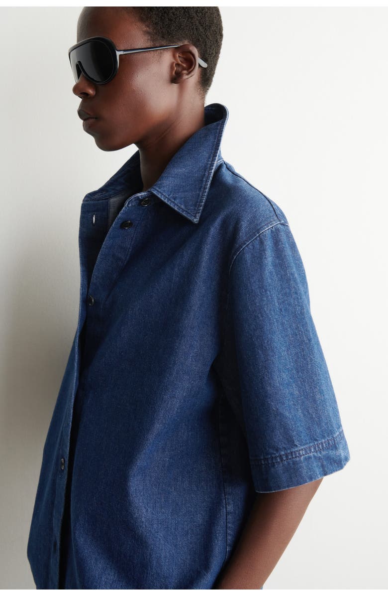 COS Boxy Short-sleeved Denim Shirt, Alternate, color, Dark Blue