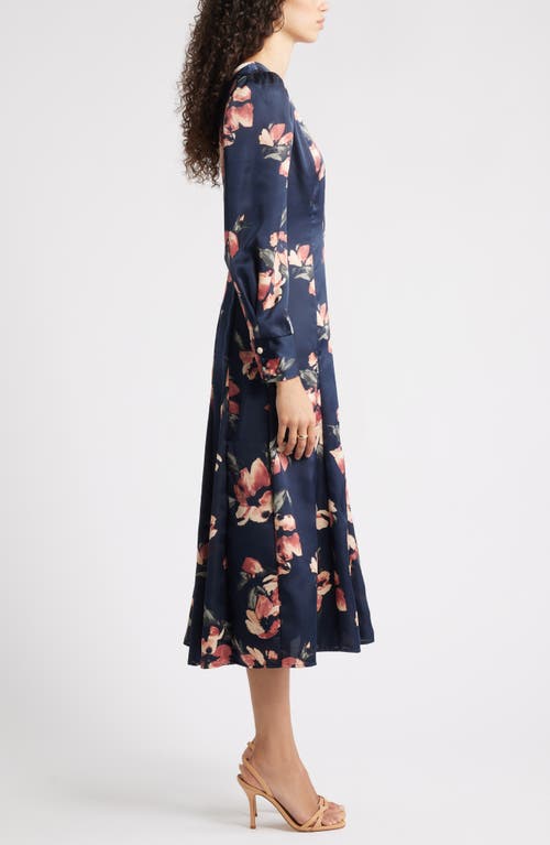 Chelsea28 Long Sleeve Satin Midi Dress In Blue