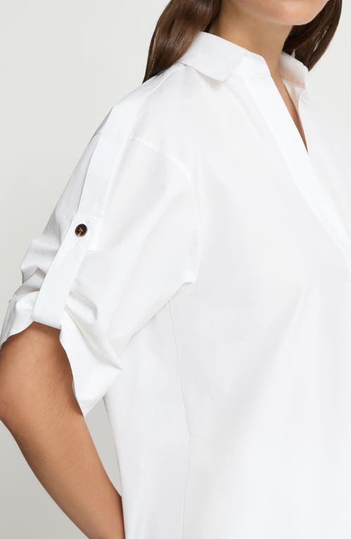 Lafayette 148 Plus-size Organic Cotton Poplin Tab Sleeve Popover Shirt In White