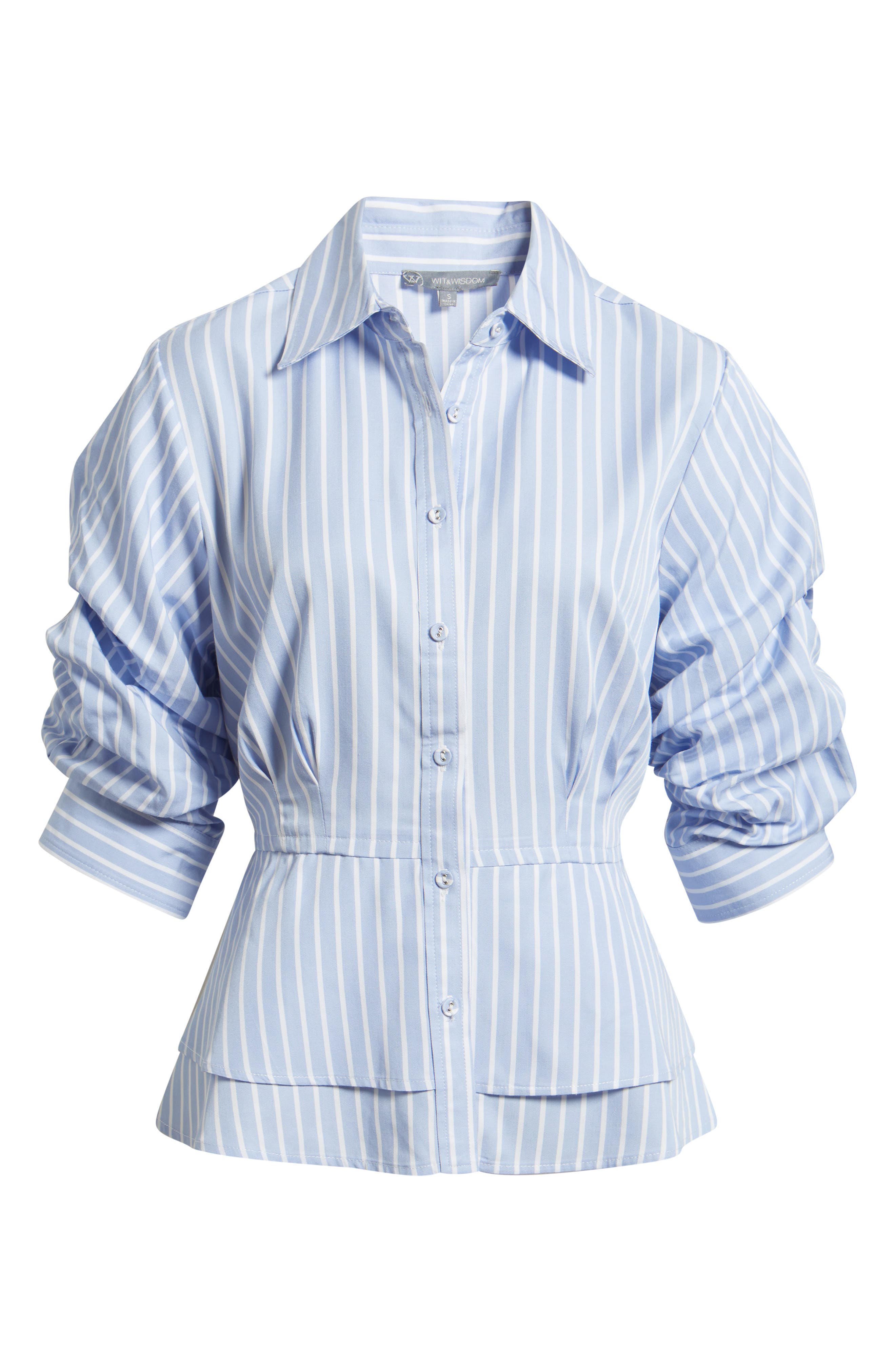 Wit & Wisdom Pinstripe Button-Up Tiered Peplum Shirt (Women 