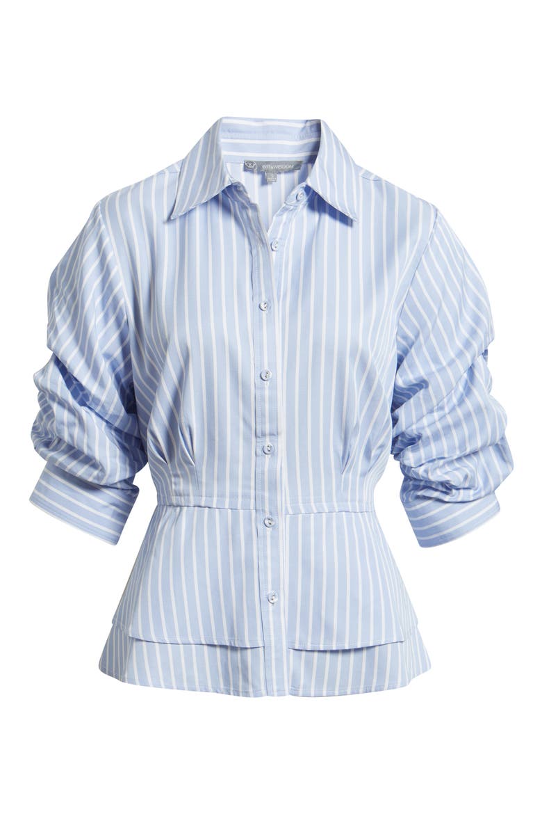 Pinstripe Button-Up Tiered Peplum Shirt, Alternate, color, OXFORD BLUE/ OFF WHITE