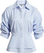 Wit & Wisdom Pinstripe Button-Up Tiered Peplum Shirt