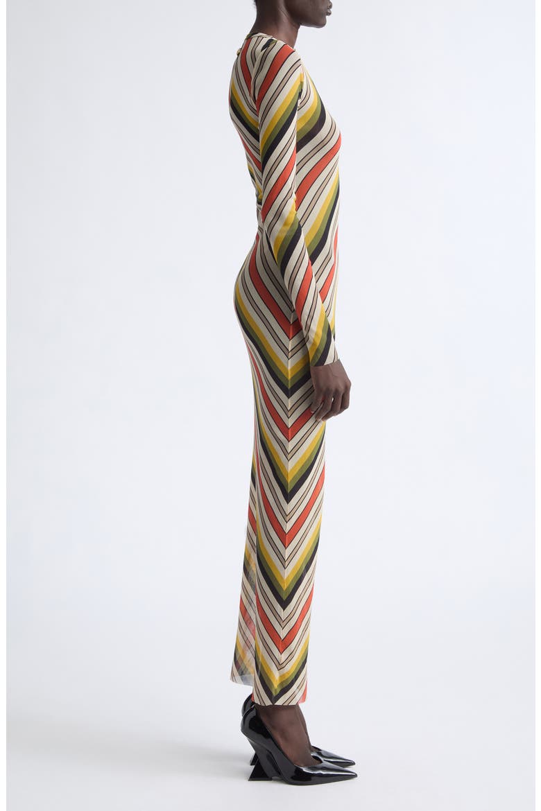 Retro Stripe Long Sleeve Mesh Body-Con Dress, Alternate, color, BEIGE MULTICOLOR