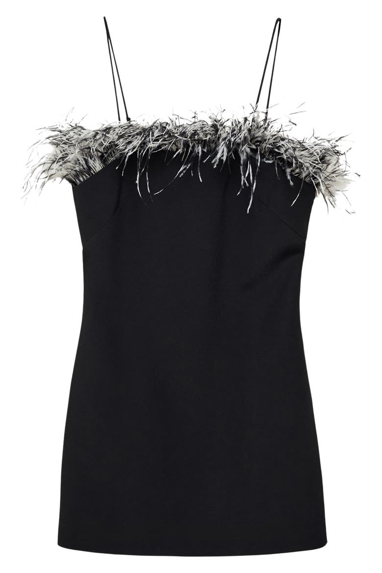 Feather Trim Convertible Strapless Minidress, Alternate, color, BLACK