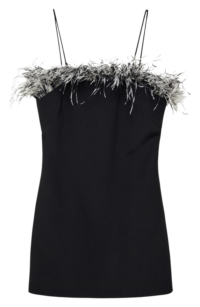 MANGO Feather Trim Convertible Strapless Minidress, Alternate, color, Black