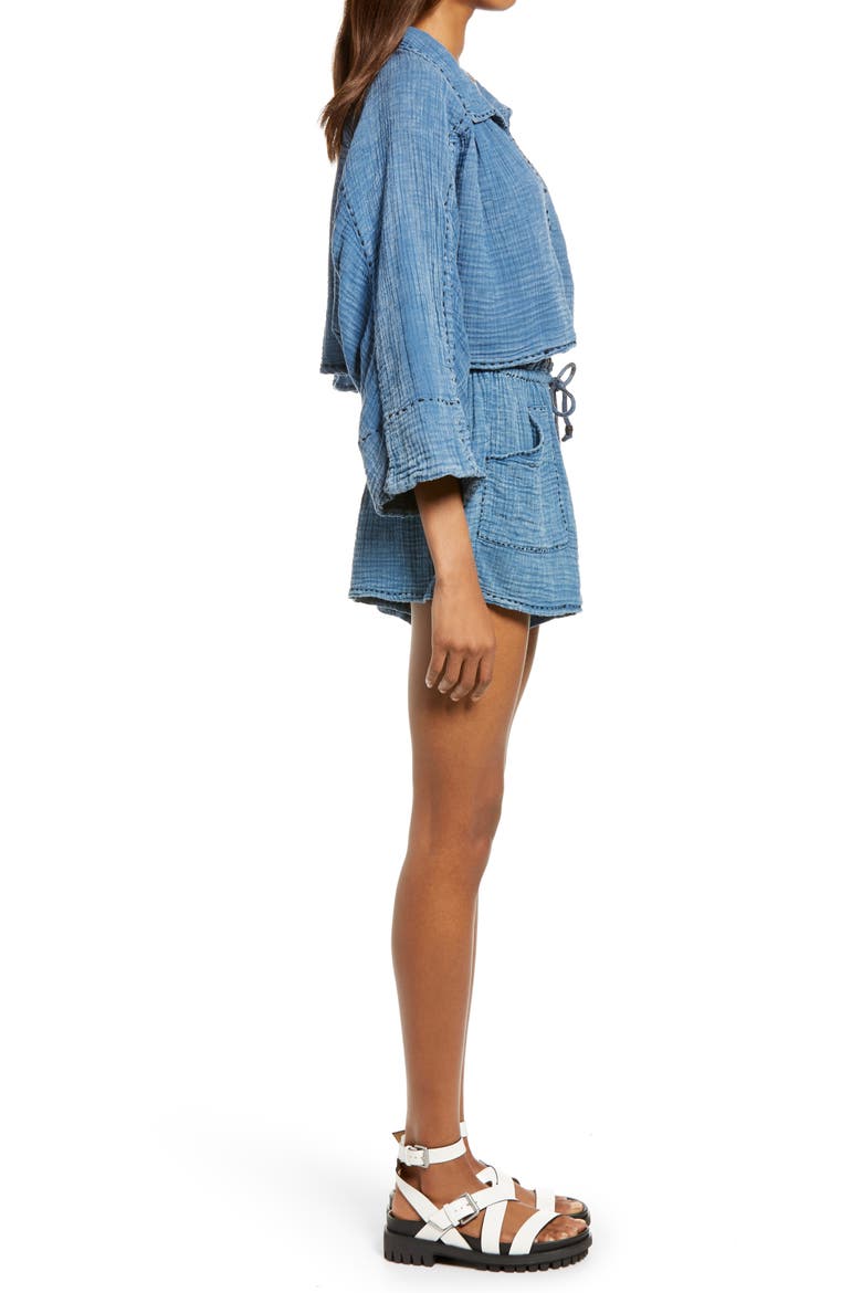 Elora Crop Shirt & Shorts Set, Alternate, color, DEEPER SEAS