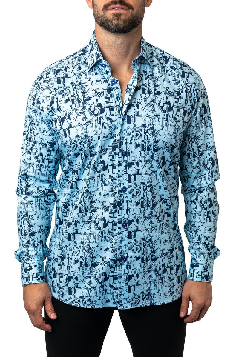 Maceoo Fibonacci Stretchpolynesian Blue Performance Button-Up Shirt, Main, color,