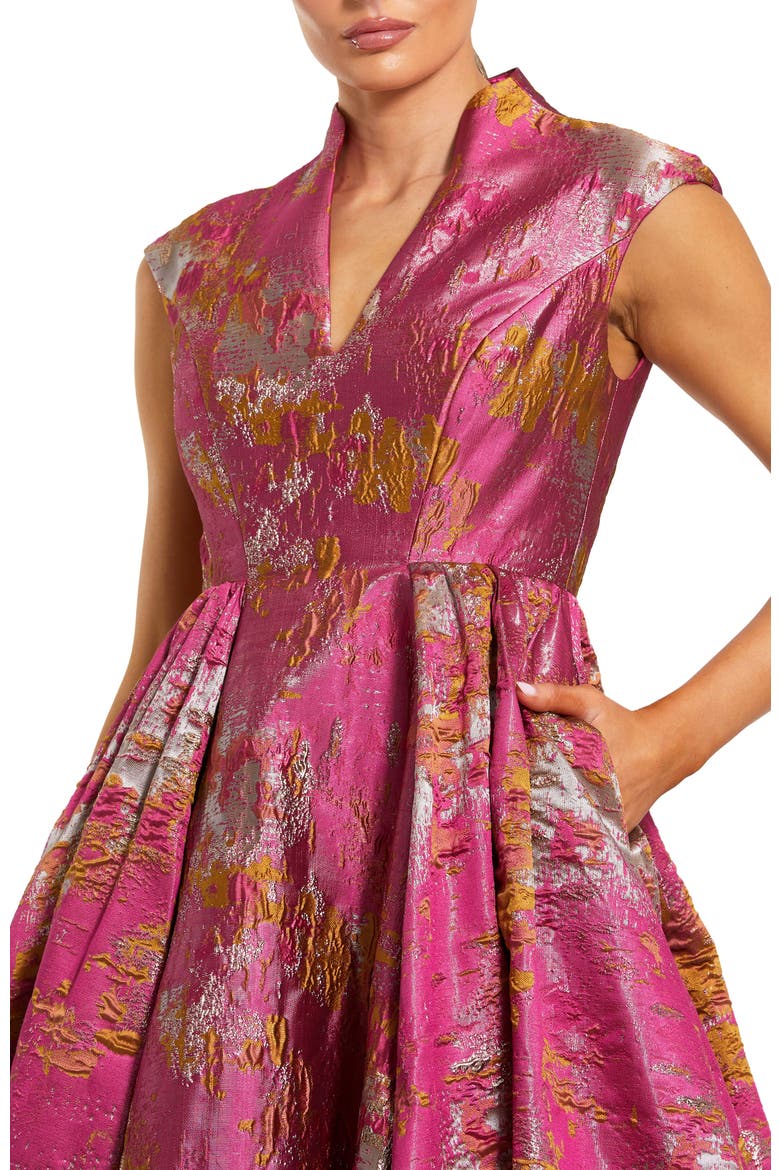Women's Metallic Jacquard Ball Gown with Shawl Collar, Alternate, color, Raspberry Multi