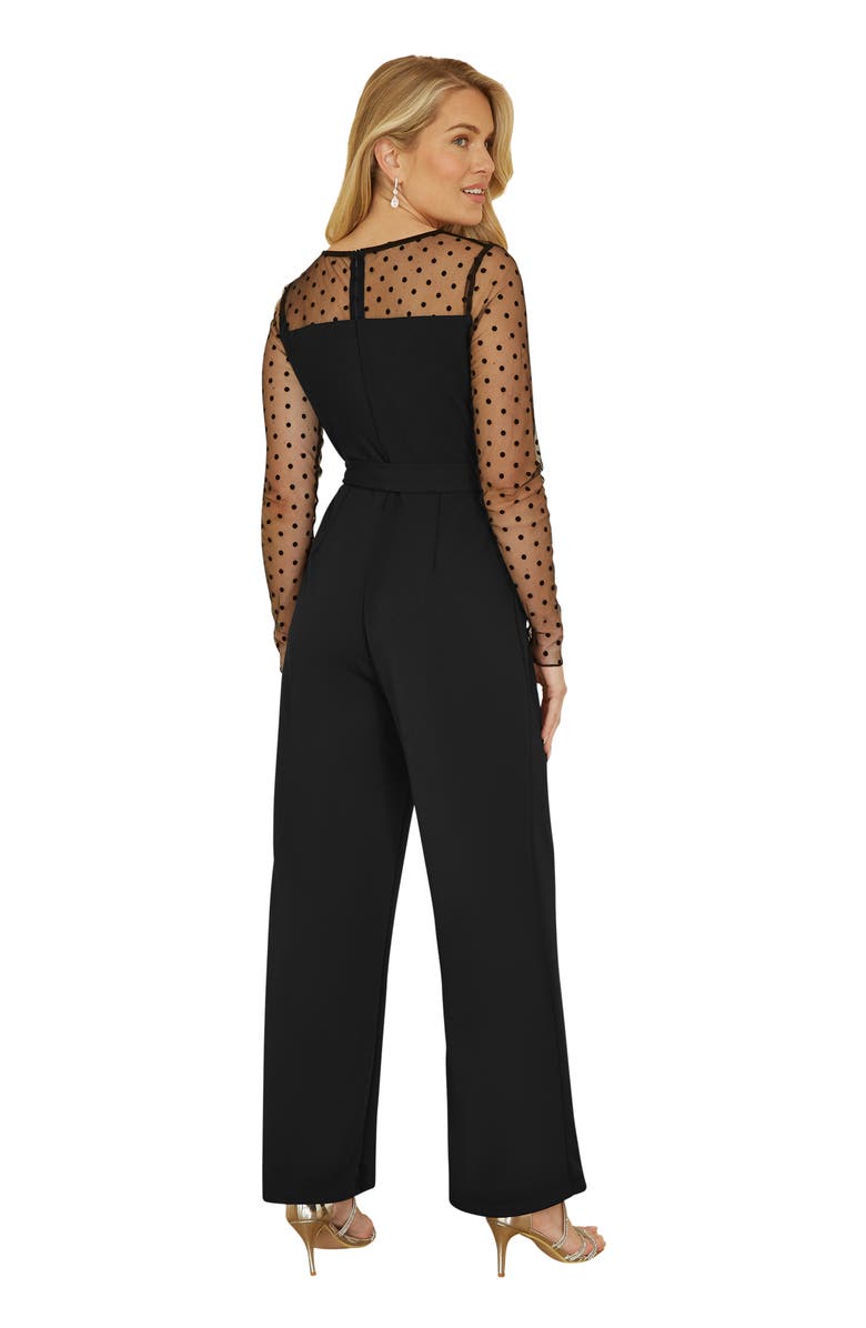 Yumi Black Spot Mesh Stretch Jumpsuit, Alternate, color, Black