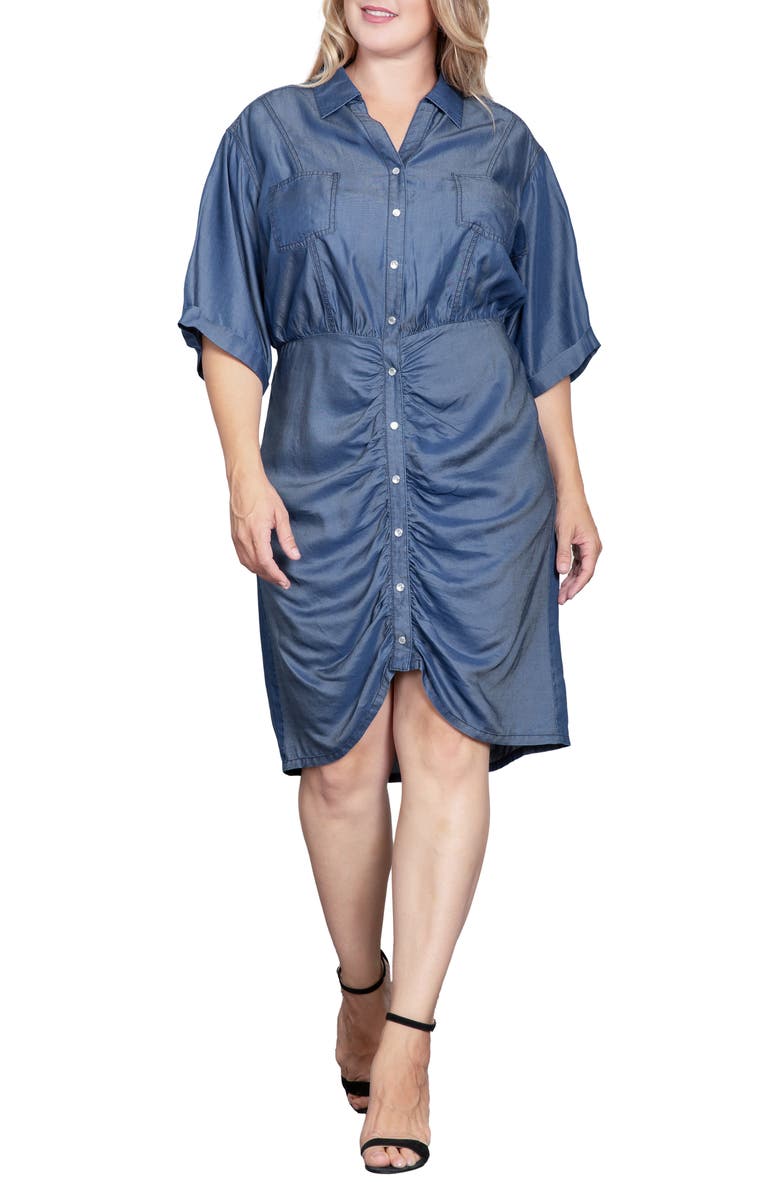 Standards & Practices Ruched Denim Shirtdress, Main, color, Dark Indigo