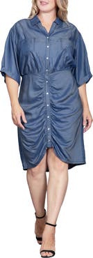 Standards & Practices Ruched Denim Shirtdress