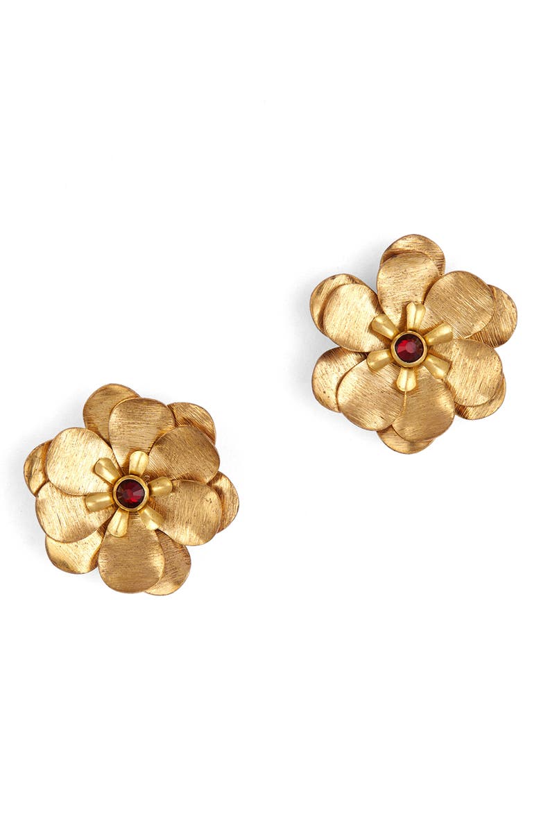 Deepa Gurnani Jemena Flower Stud Earrings, Main, color, Ruby