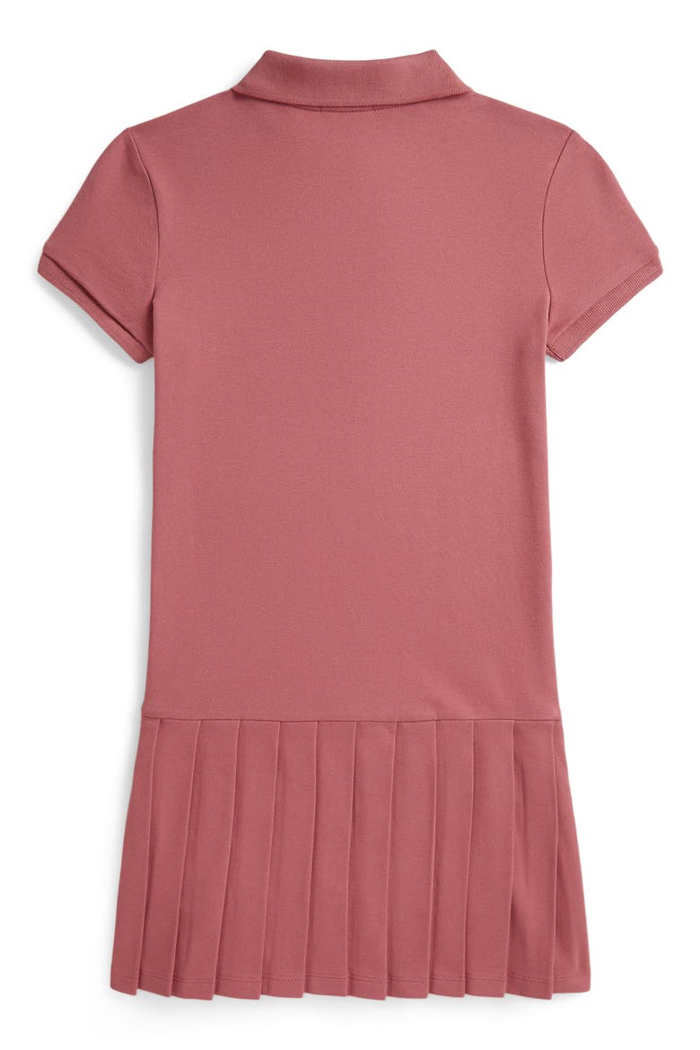 Kids' Stretch Cotton Mesh Pleated Polo Dress, Alternate, color, PINK