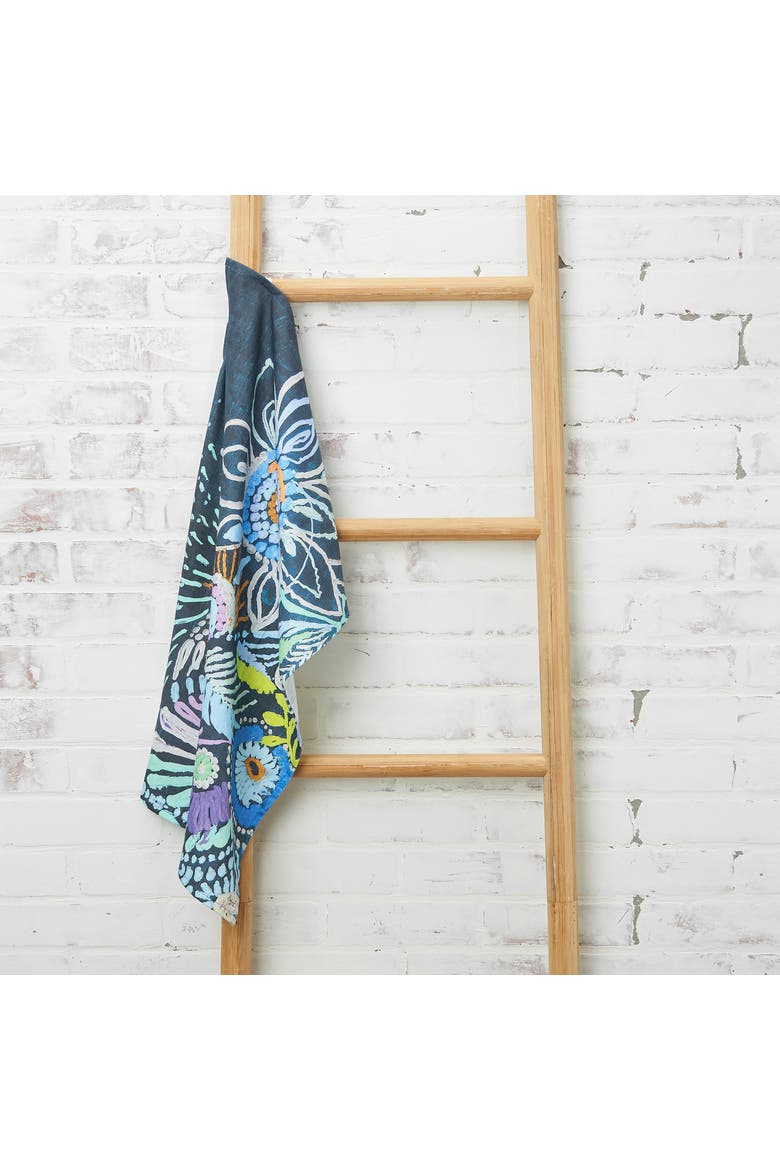 Abstract Floral Cotton Kitchen Dishtowel, Alternate, color, Blue