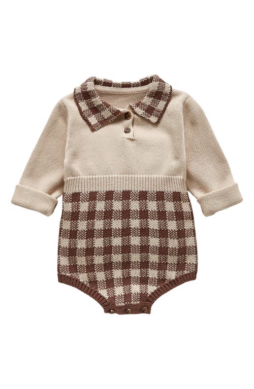 Ashmi & Co. Hazel Gingham Long Sleeve Knit Cotton Bodysuit in Beige at Nordstrom, Size 9-12M