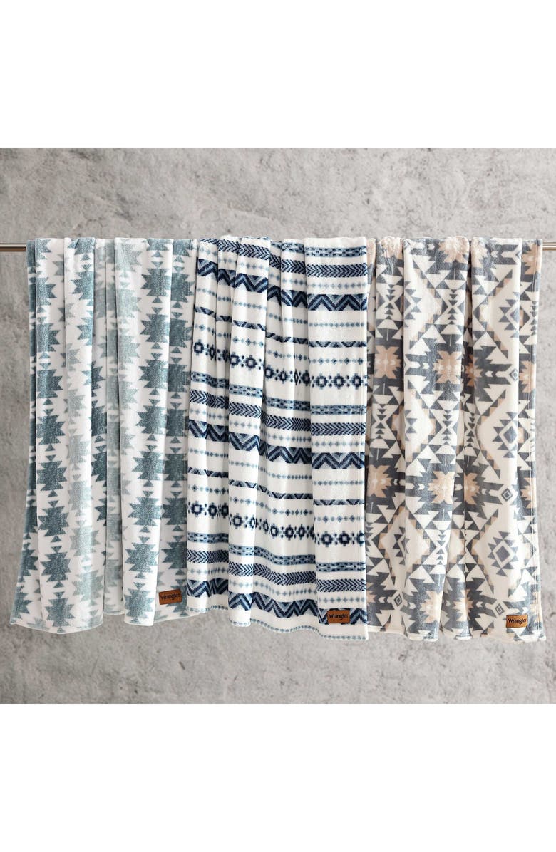 Wrangler Canyon Ikat Plush Fleece Throw, Alternate, color, Blue
