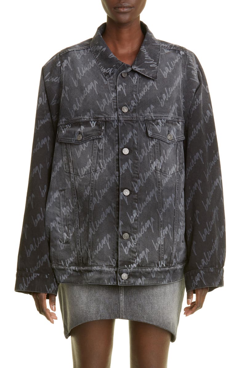 Balenciaga Women's Logo Script Denim Jacket, Main, color, 