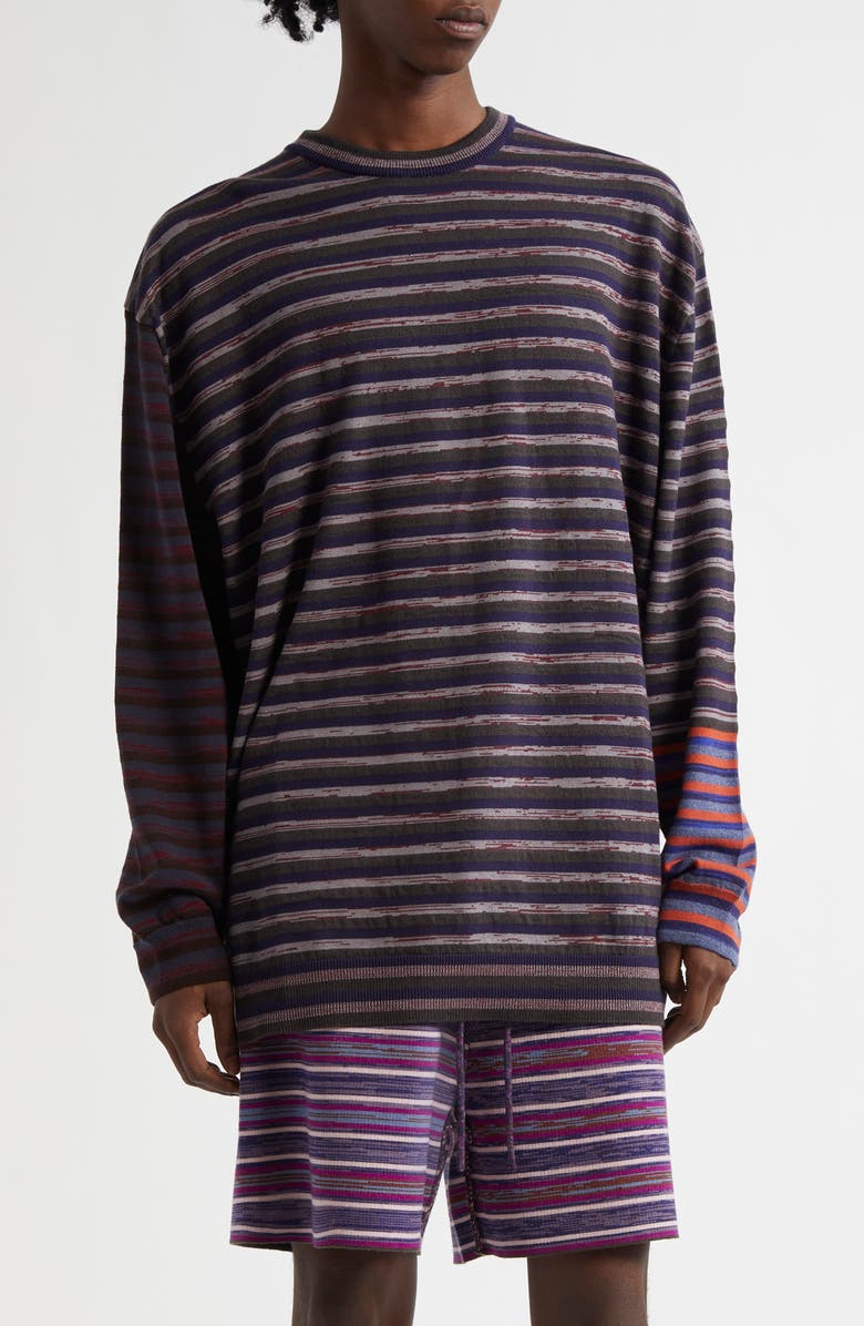 Waste Yarn Project Tania Colorblock Crewneck Sweater, Main, color, Dark Purple Multi