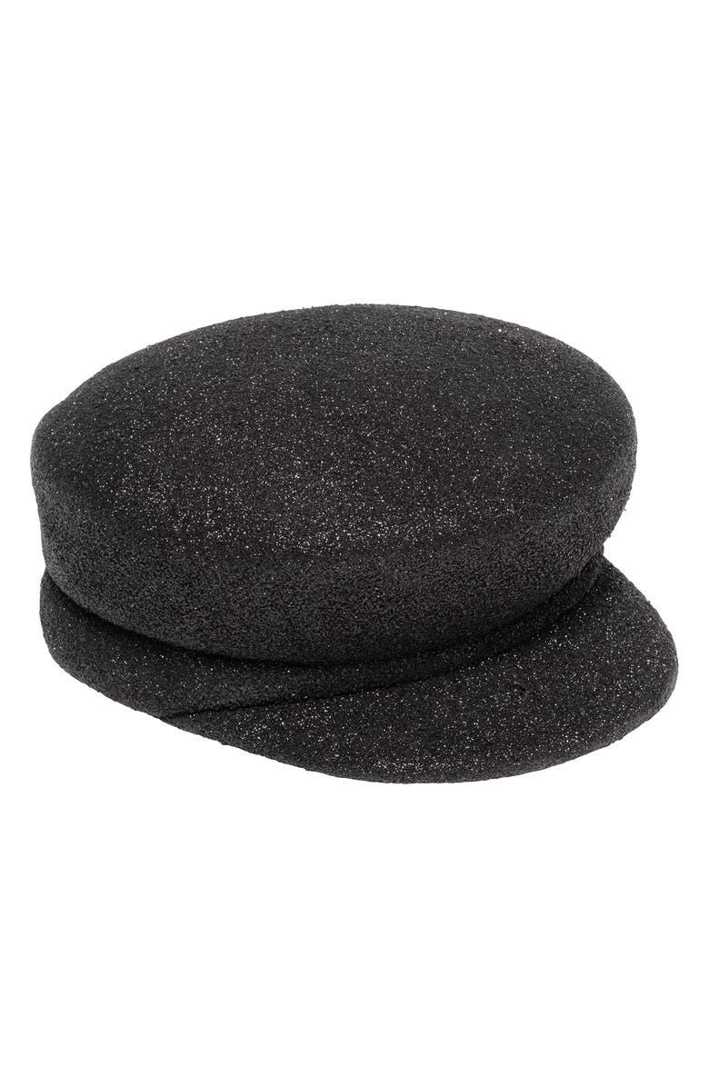 Eugenia Kim Sabrina Glitter Wool Fiddler Cap, Main, color, Black