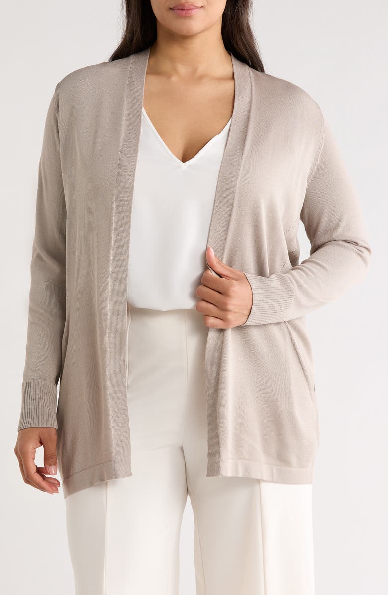 Anne Klein Kissing Front Pocket Cardigan, Main, color, Porcini