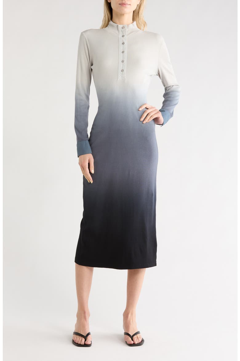 Scout Rib Ombré Long Sleeve Midi Dress, Main, color, SILVER BLACK OMBRE
