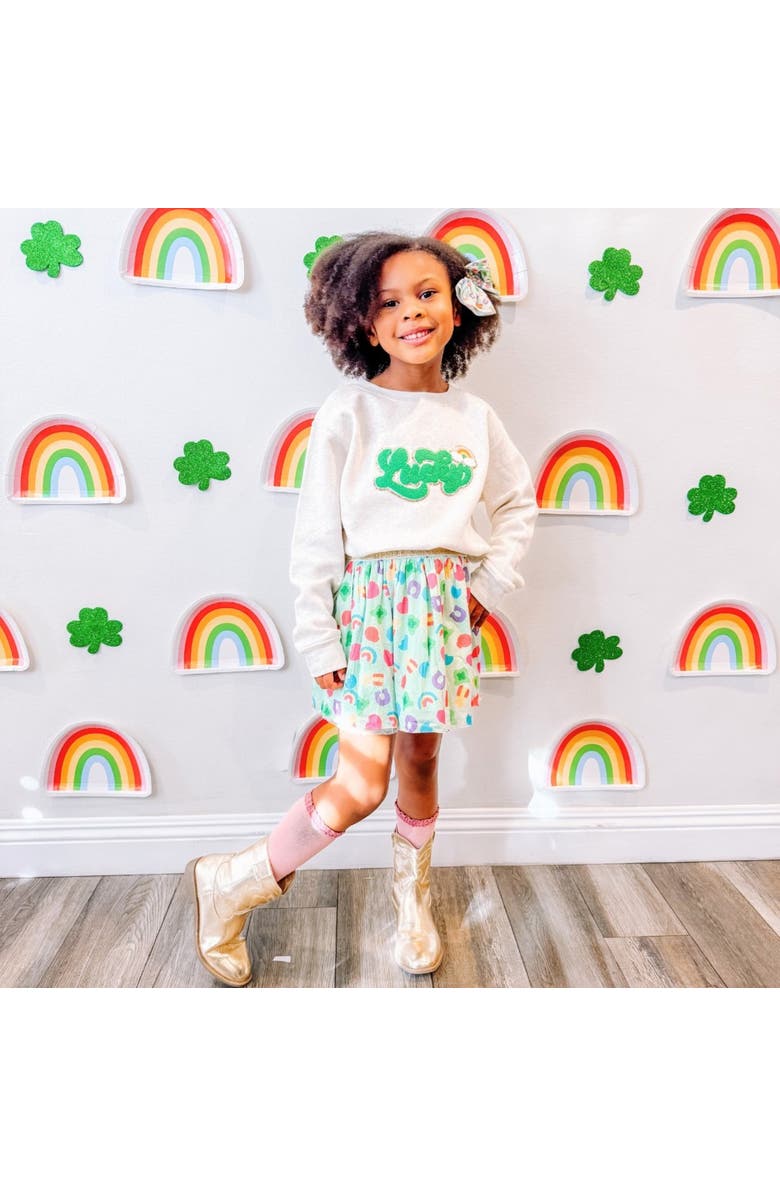 Sweet Wink Lucky Rainbow Patch St. Patrick's Day Sweatshirt, Alternate, color,
