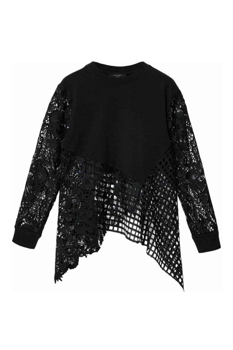 Malorie Long Sleeve Lace Shirt, Alternate, color, BLACK