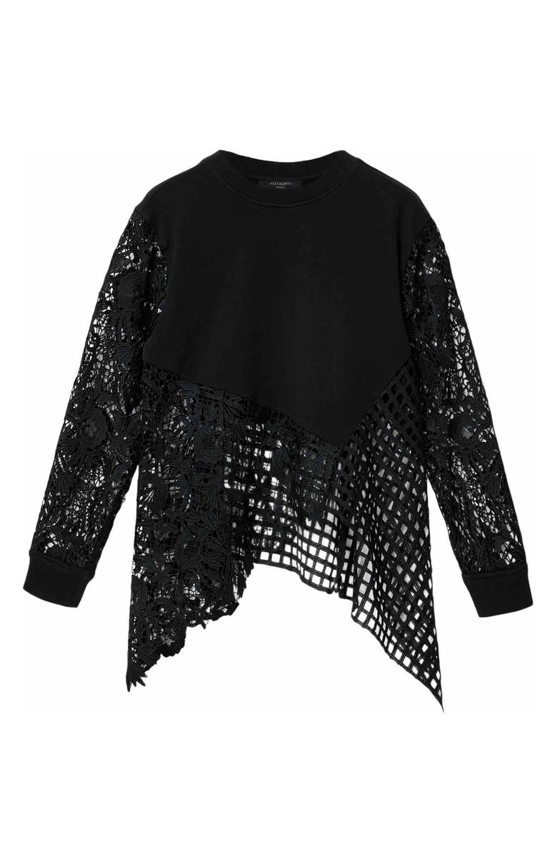 AllSaints Malorie Long Sleeve Lace Shirt, Alternate, color, Black