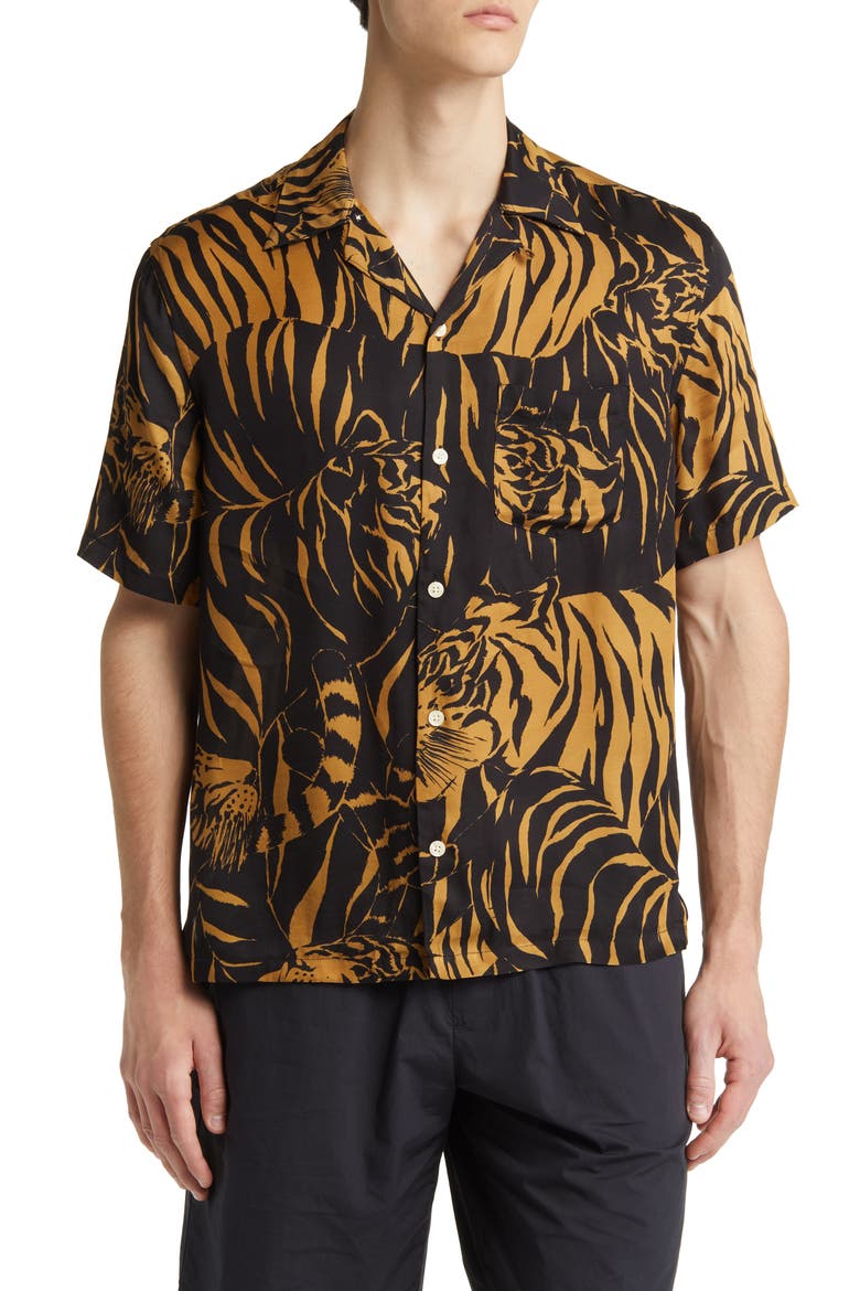 Wildcat Short Sleeve Button-Up Camp Shirt, Main, color, SEASHELL BROWN