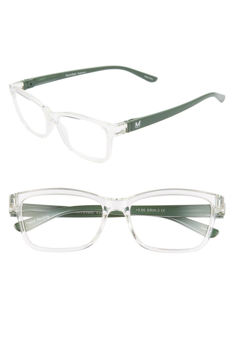 The Erin 47mm Reading Glasses, Main, color, CRYSTAL ICE/ FOREST GREEN