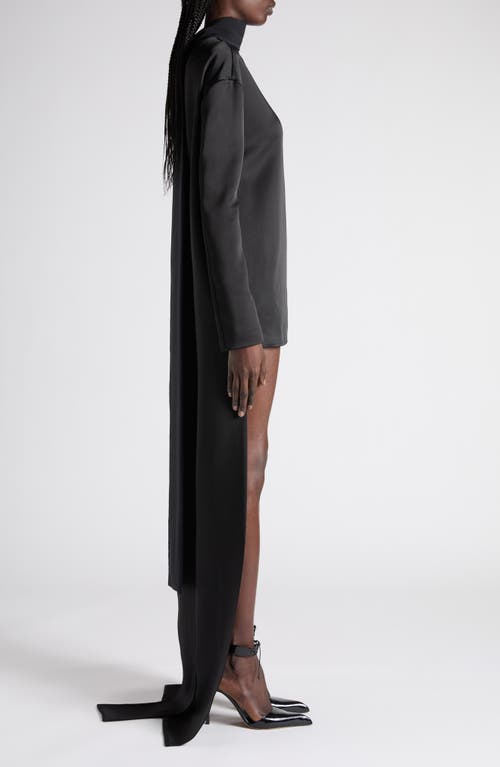 Tom Ford Long Sleeve Satin Cocktail Dress With Train In Black