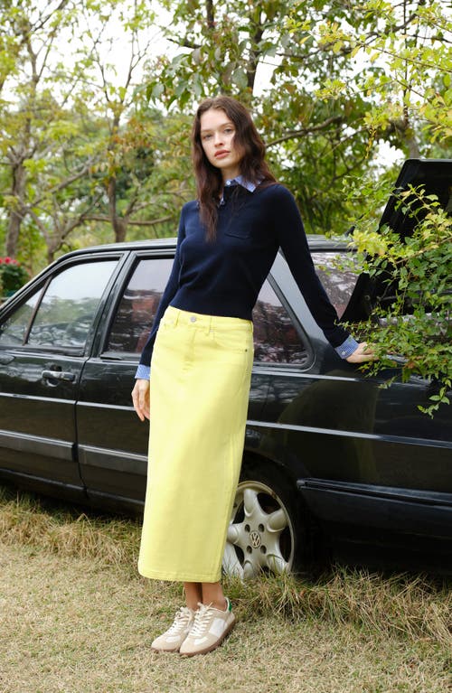 Bayeas Slit Hem Denim Midi Skirt In Yellow