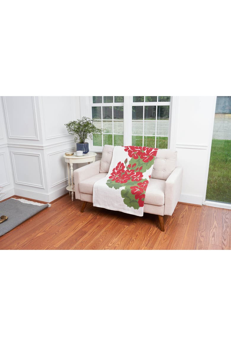 Red Geranium Indoor and Outdoor Knit Throw Blanket, Alternate, color, Green
