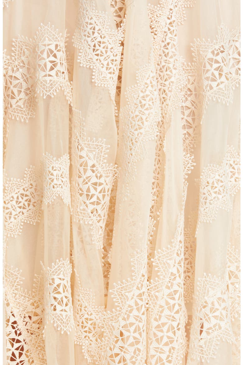 Charm Star Lace & Ruffle Trim Silk Dress, Alternate, color, CREAM