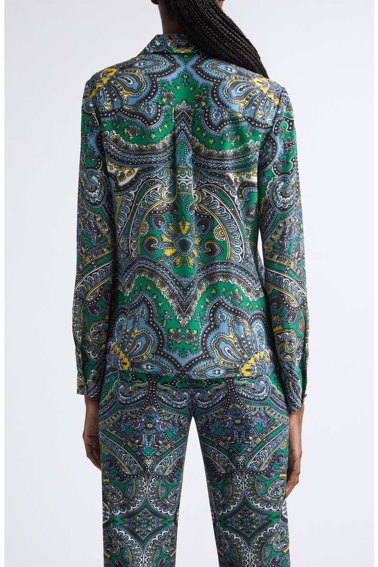 Willa Printed Silk Shirt, Alternate, color, BON VOYAGE DEEP EMERALD