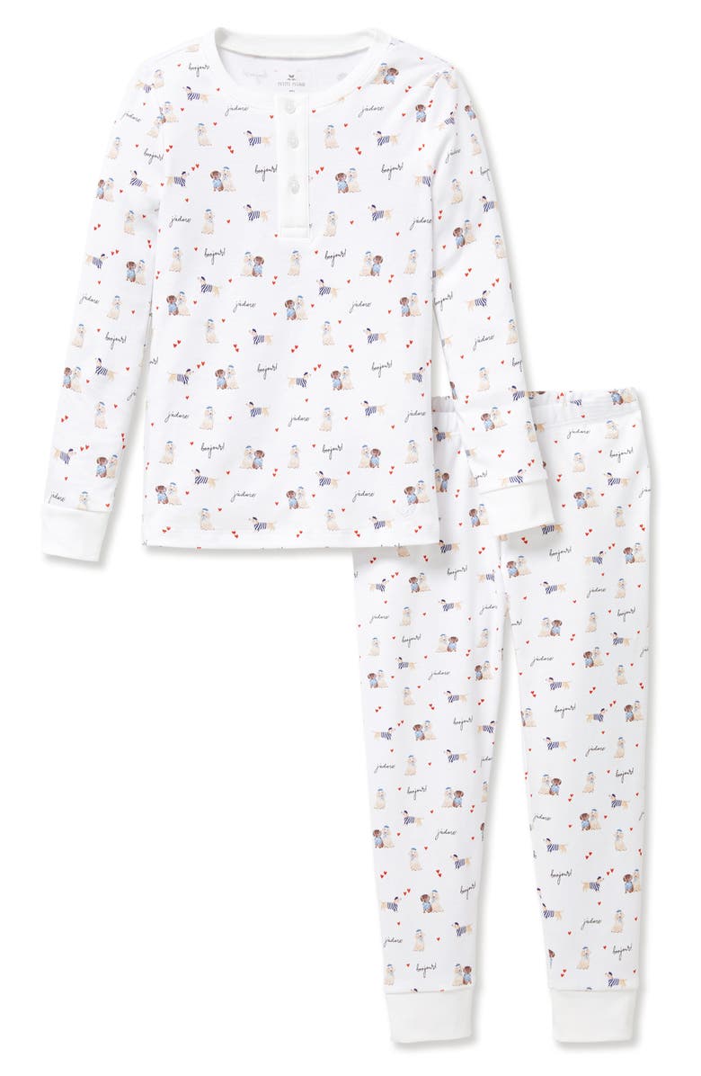 Petite Plume Kids
 Print Fitted Two-Piece Pima Cotton Pajamas, Main, color, 